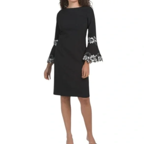 chinese dress ladies 3/4-Sleeve Lace Overlay Cocktail Dress in Black